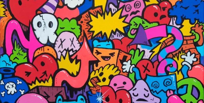 A colorful doodle painting displayed on a digital tablet, showcasing the fusion of traditional doodling with modern digital art techniques, illustrating the versatility and creative potential of the medium.