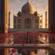 Close-up of the intricate marble carvings and inlay work on the Taj Mahal's walls.