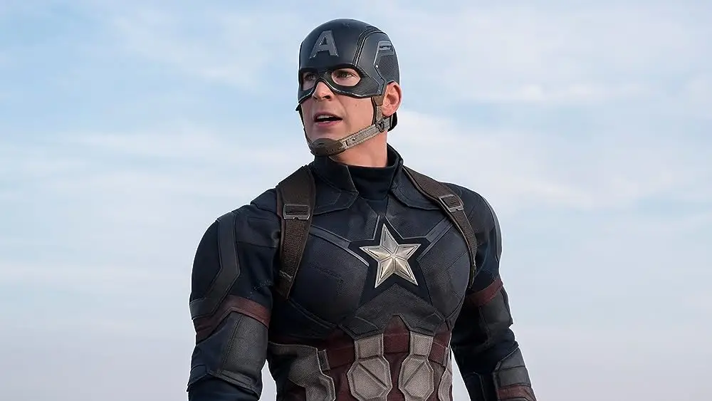 Captain America dengan wajah tegar dan matanya yang penuh tekad
