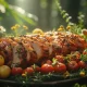 A golden-brown roasted Turkey Chicken on a festive dining table, surrounded by a colorful array of side dishes including roasted vegetables, cranberry sauce, and a bowl of creamy mashed potatoes.