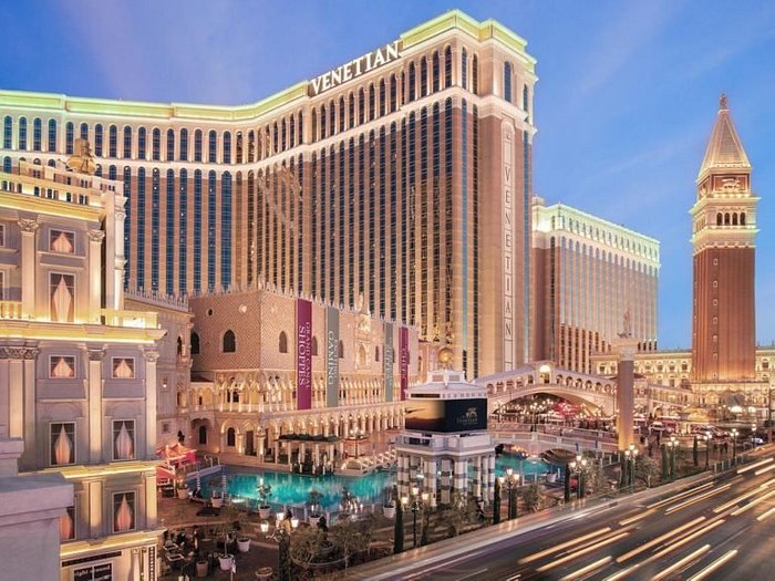 Lavish suite interior with Venetian decor at The Venetian Resort. 