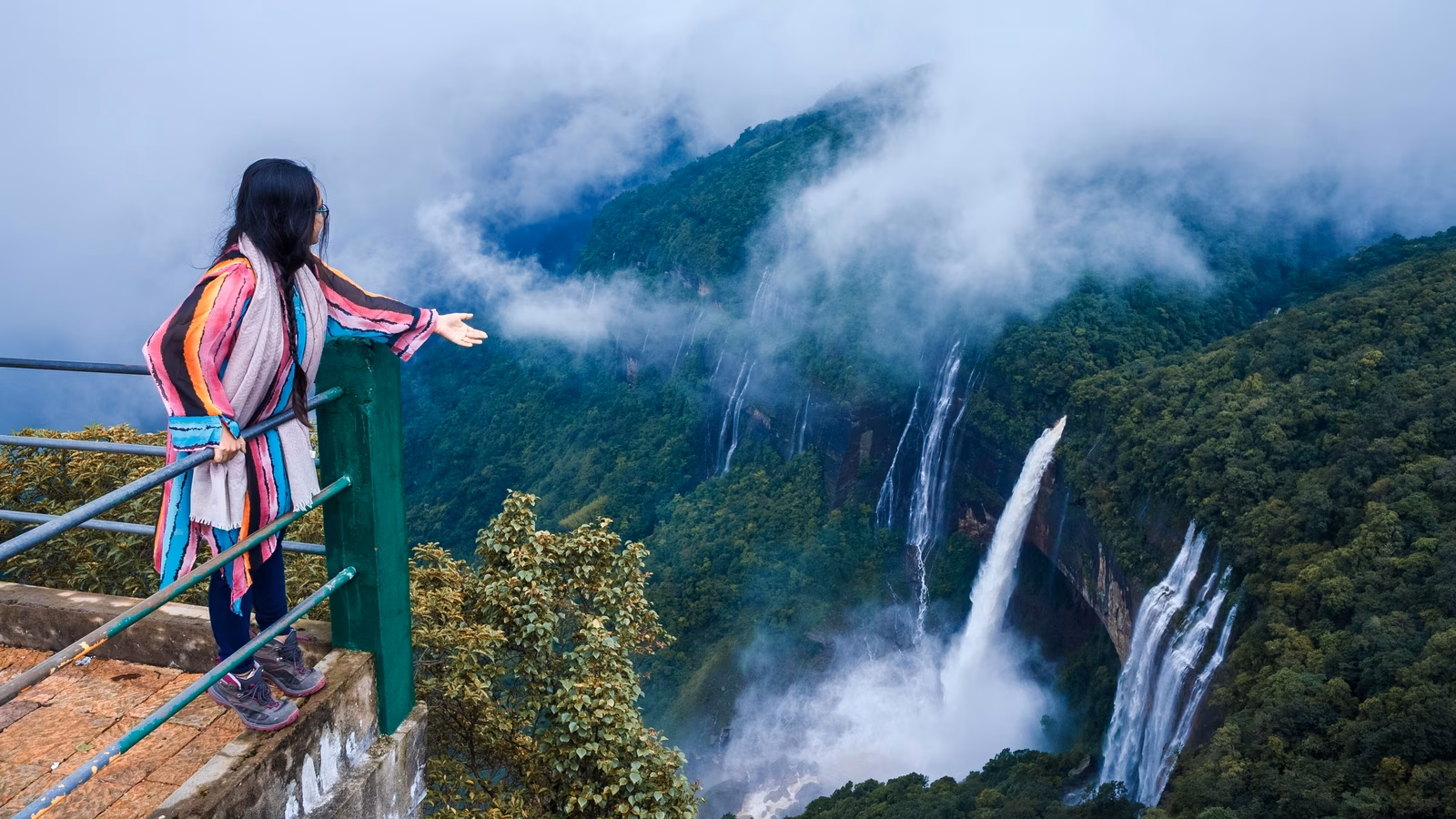 Majestic Elephant Falls cascading amidst the hills near Shillong 